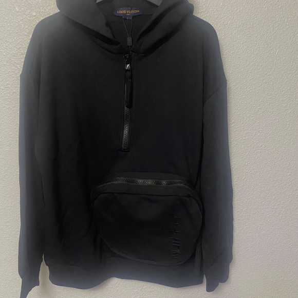 Black LV  With Front Pack Quarter Zip Hoodie - Picture 3 of 11